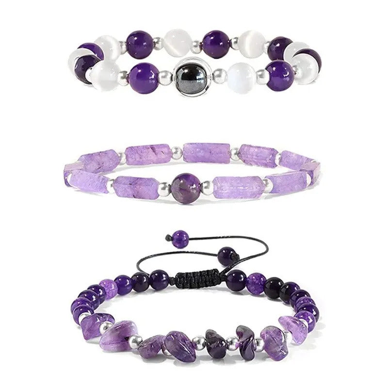 3pcs/Set Body-Purifying Amethyst Bracelet for Weight Loss, Yoga, and Meditation - Healing Stone Jewelry for Women and Men
