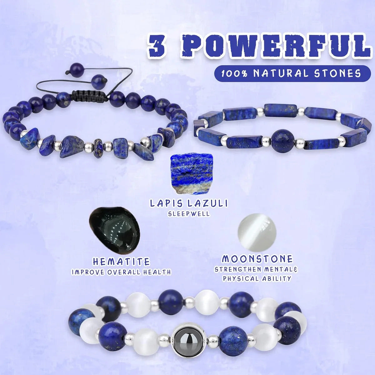 3pcs/Set Body-Purifying Amethyst Bracelet for Weight Loss, Yoga, and Meditation - Healing Stone Jewelry for Women and Men