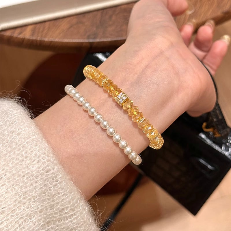 Flashing! Sparkling Fortune-Attracting Faceted Natural Yellow Crystal Bracelet Layered Versatile Lucky Charm Bracelet for Women