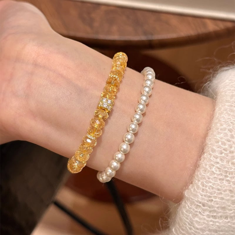 Flashing! Sparkling Fortune-Attracting Faceted Natural Yellow Crystal Bracelet Layered Versatile Lucky Charm Bracelet for Women