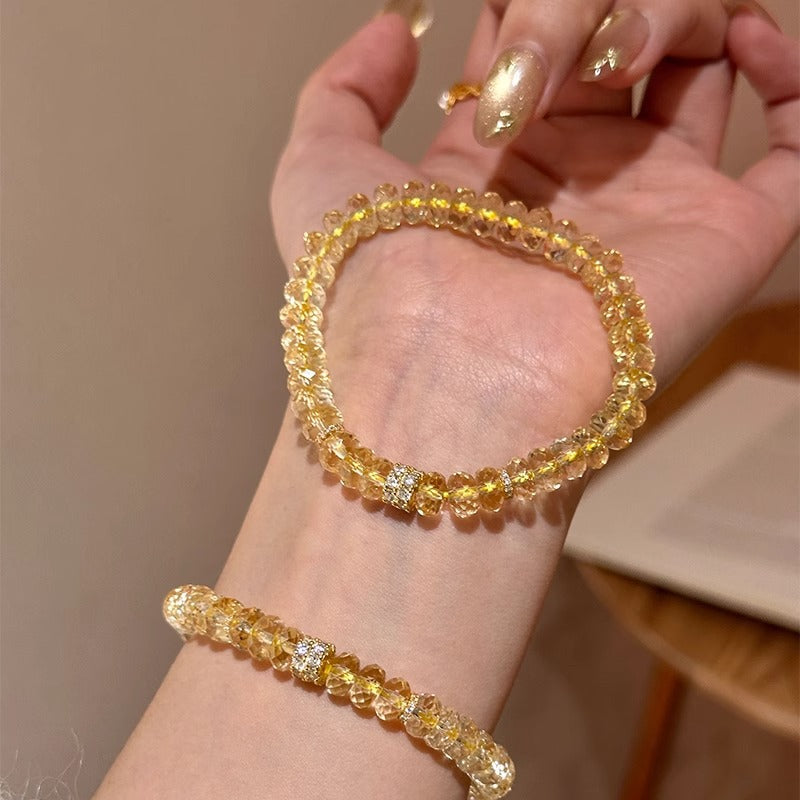 Flashing! Sparkling Fortune-Attracting Faceted Natural Yellow Crystal Bracelet Layered Versatile Lucky Charm Bracelet for Women