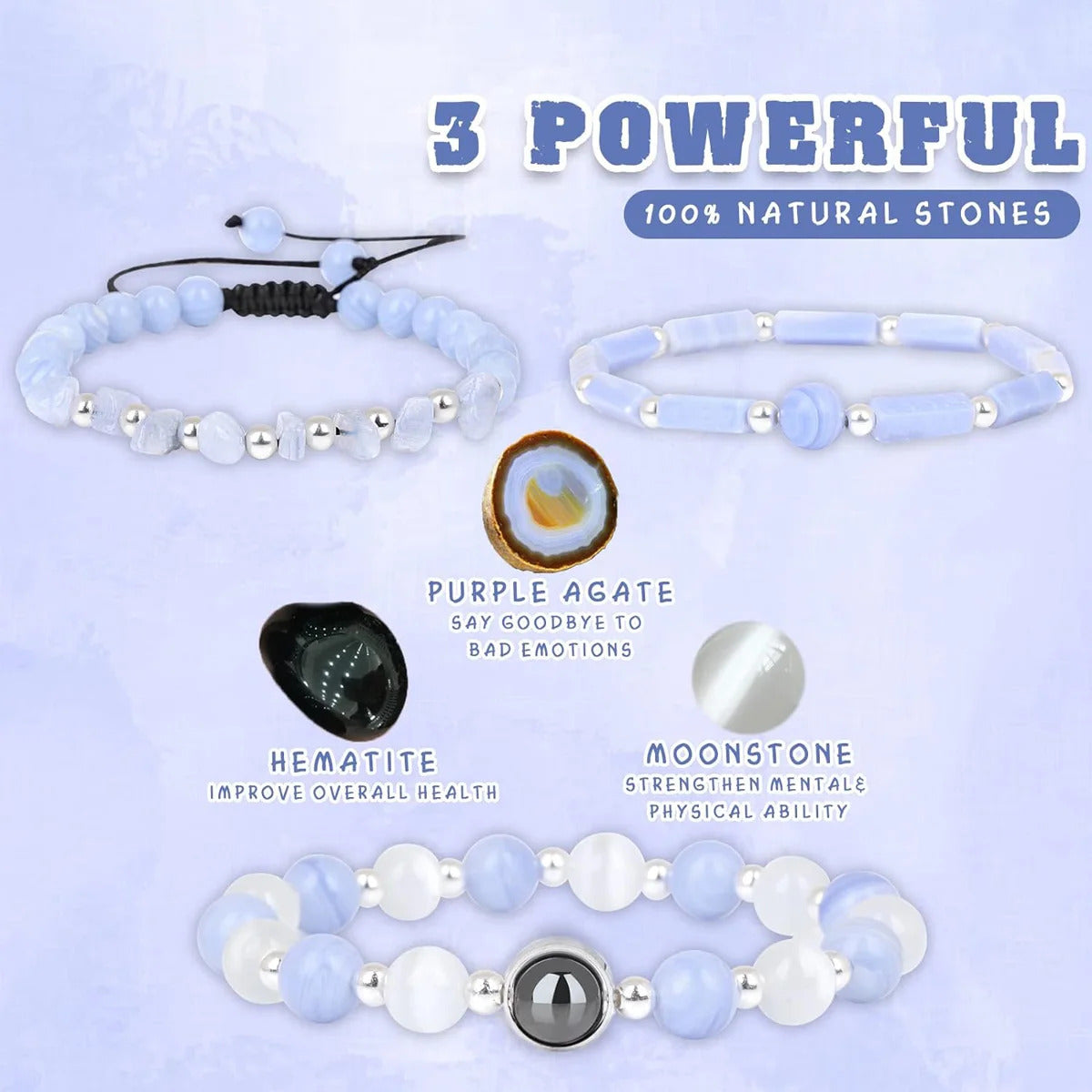 3pcs/Set Body-Purifying Amethyst Bracelet for Weight Loss, Yoga, and Meditation - Healing Stone Jewelry for Women and Men