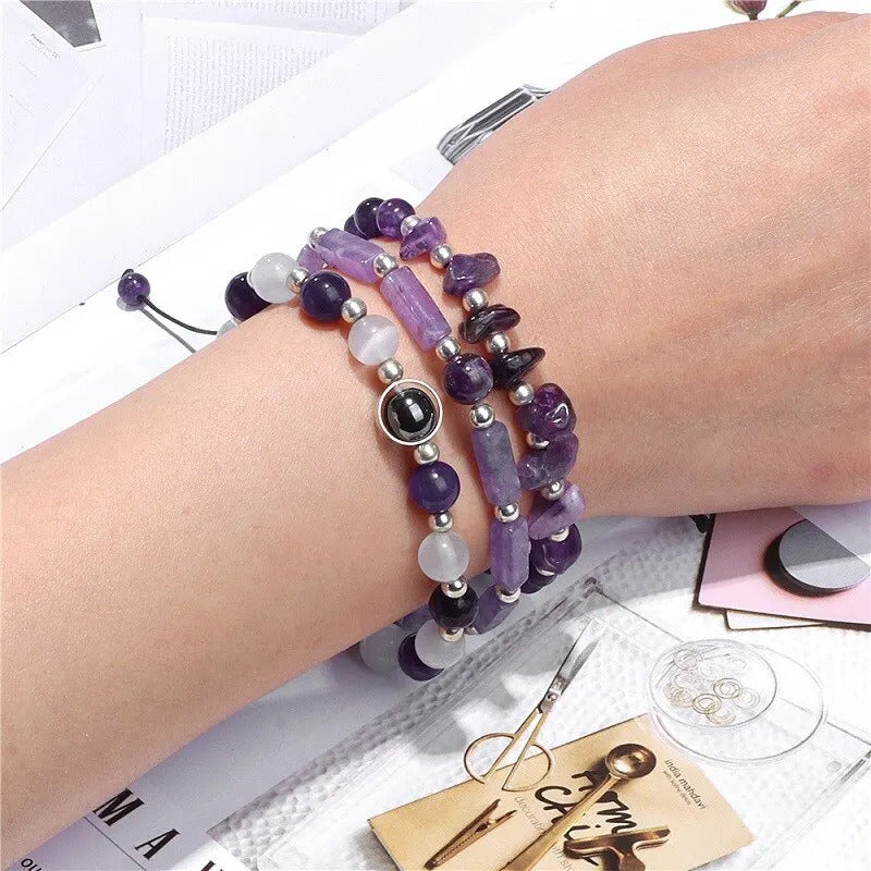 3pcs/Set Body-Purifying Amethyst Bracelet for Weight Loss, Yoga, and Meditation - Healing Stone Jewelry for Women and Men