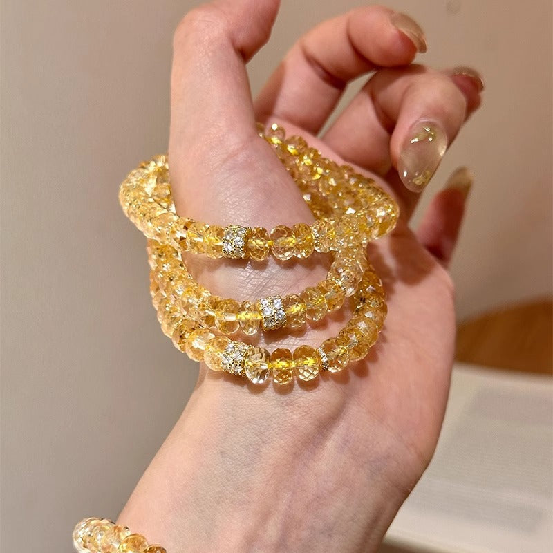 Flashing! Sparkling Fortune-Attracting Faceted Natural Yellow Crystal Bracelet Layered Versatile Lucky Charm Bracelet for Women