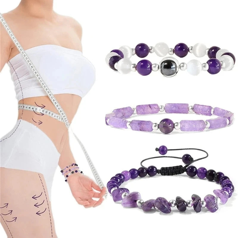 3pcs/Set Body-Purifying Amethyst Bracelet for Weight Loss, Yoga, and Meditation - Healing Stone Jewelry for Women and Men